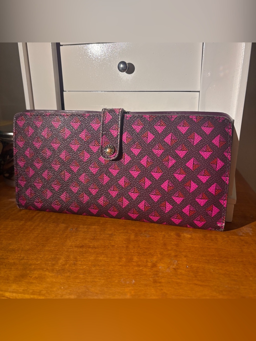 Vera Bradley Pink Geometric Snap Wallet - Preloved, Fair Condition